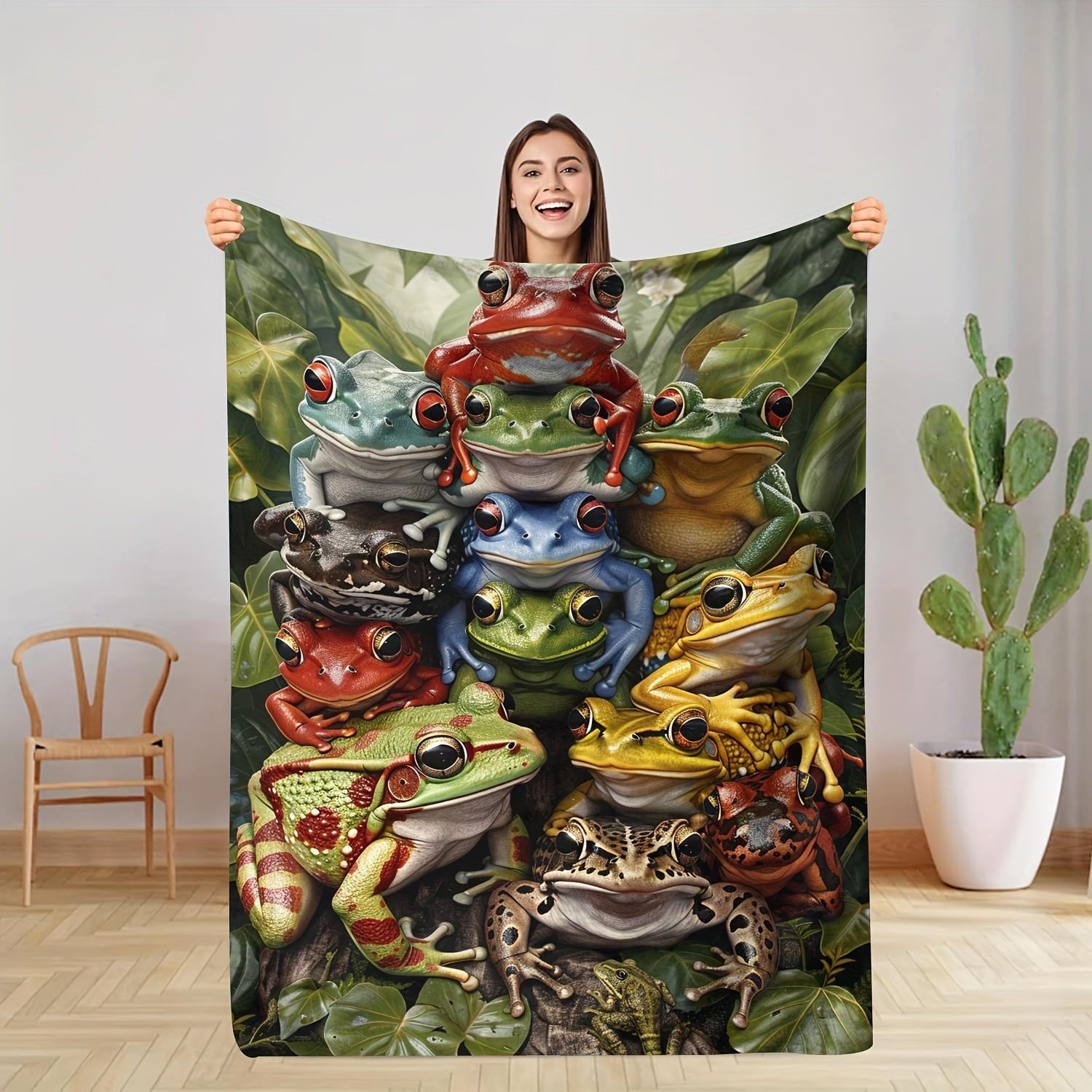 

Bright frog pattern Flannel printed blanket suitable for all seasons suitable for living room office sofa and travel 75x100cm (30x40inch)
