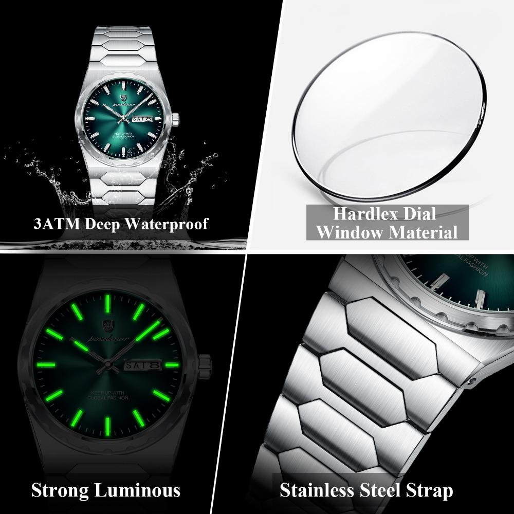 POEDAGAR Luxury Men Watch Stainless Steel Quartz Watches Sport Man Watch Waterproof Luminous Date Week Male Clock