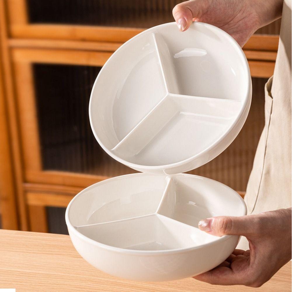 White Grid-shaped Dinner Plate Round Ceramic Salad Plate Divided Bowl Steamed Plate  Breakfast Dish