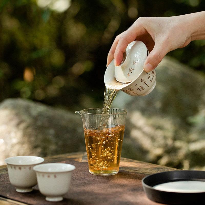 Hand-painted Poems Ceramic Tureen Chinese Kung Fu Tea Brewing Bowl Teaware Master Cup Teacups Japanese Retro Tea Covered Bowls