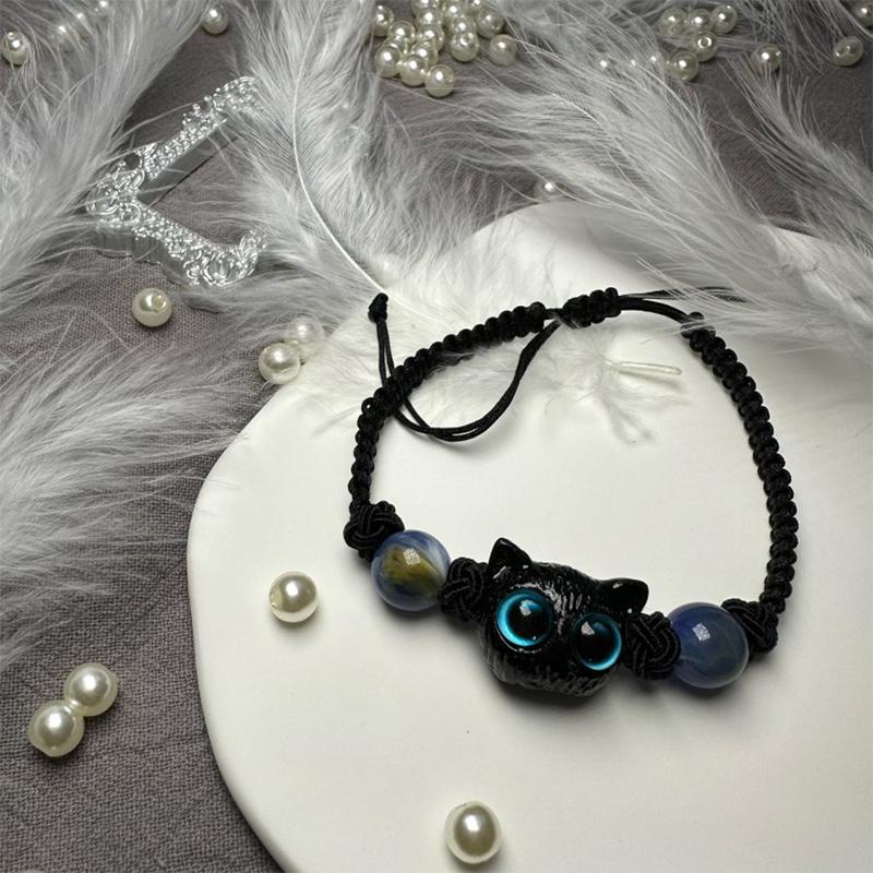Cute Black Cat Beaded Bracelet For Women Men Black White Beads Cartoon Animal Couple Bracelet Trendy Jewelry Lovers Gift