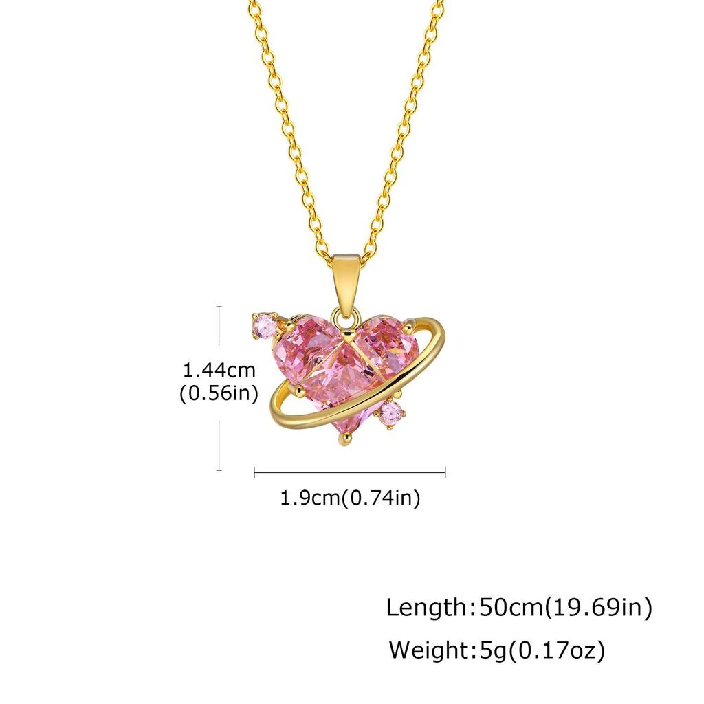 Vnox Elegant Cubic Zirconia Pendant Necklace for Women Girls, Fashion Pink Crystal Charm Heart Jewelry Valentine's Day Gifts New