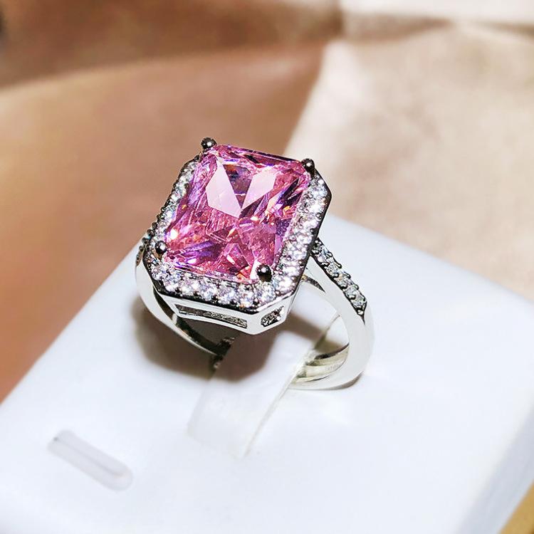 Classic Fashion Retro Ladys Engagement Ring with Colorful Zircon Fashion Pink Blue Green Girls Ring