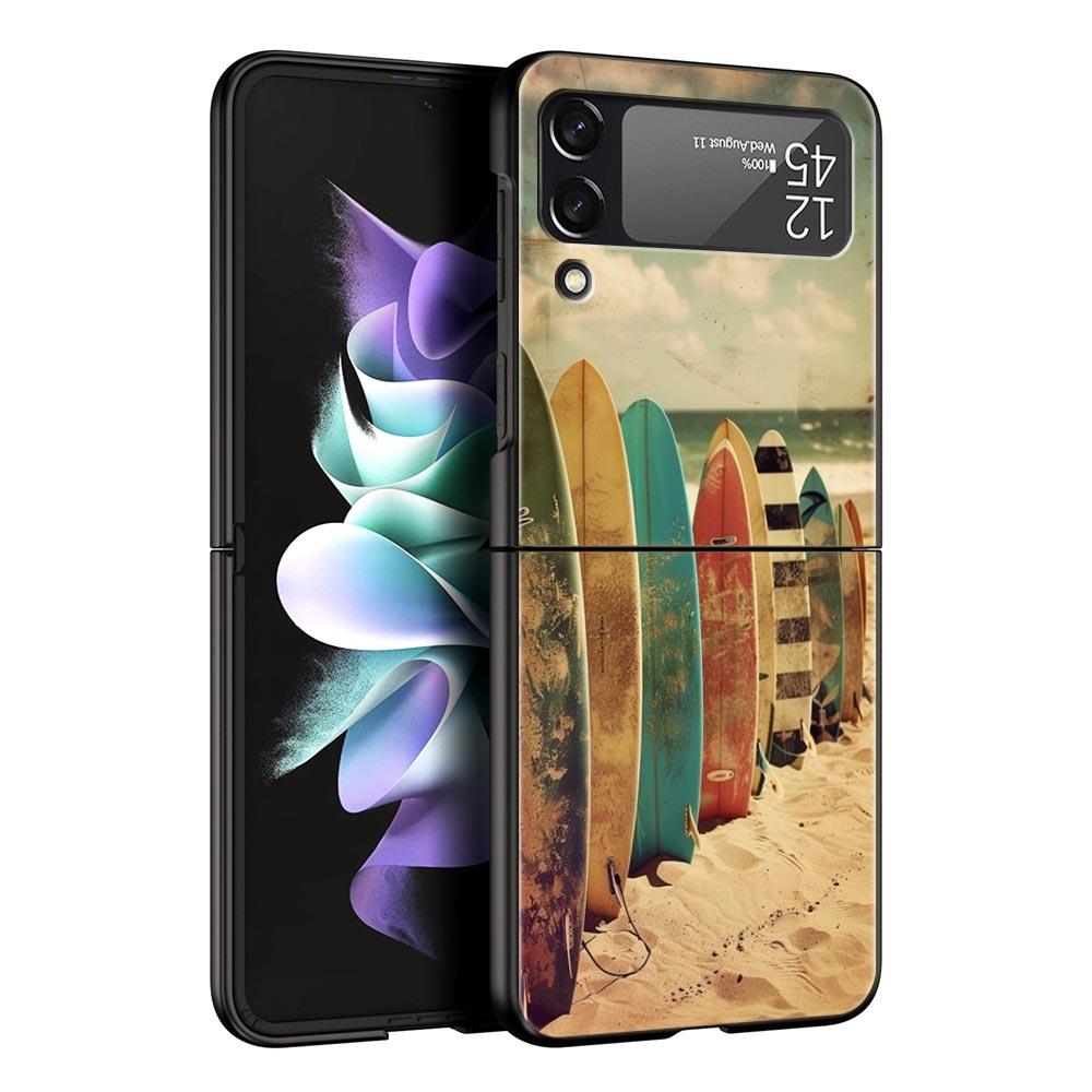

Summer Beach Hard PC Phone Case For Samsung Galaxy Z Flip 7 6 5 4 Black Cover For Galaxy Z Flip 3 Foldable Fundas Shell Capa Bag Z Flip 7