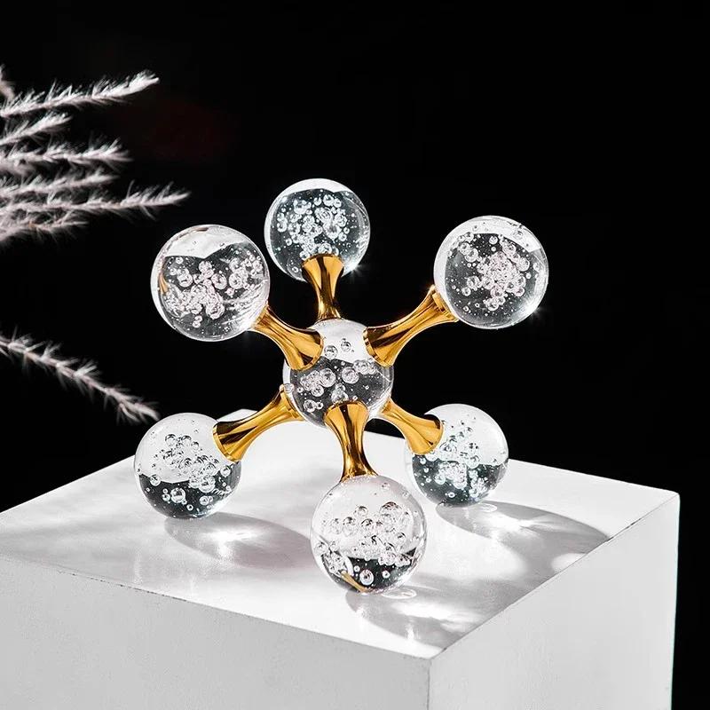 1Pc Crystal Geometric Molecular Ball Candle Holder Luxury Molecule Crystal Decorative Craft Ornament for Desktop Living Room