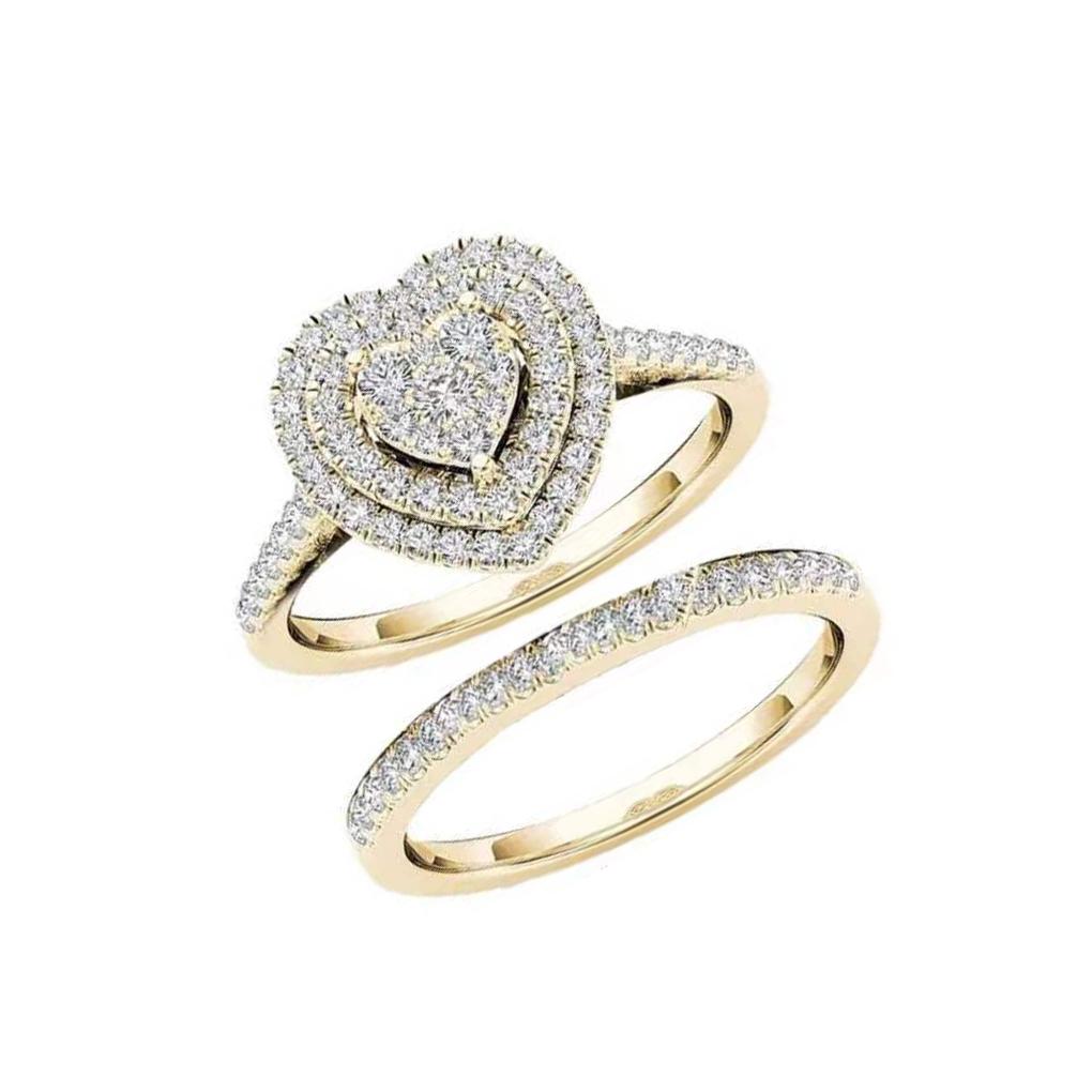 

2 Pieces/Set Women Ring Replacement Electroplated Fashionable Stylish Girls Ladies Wedding Rings Birthday Gift size 7