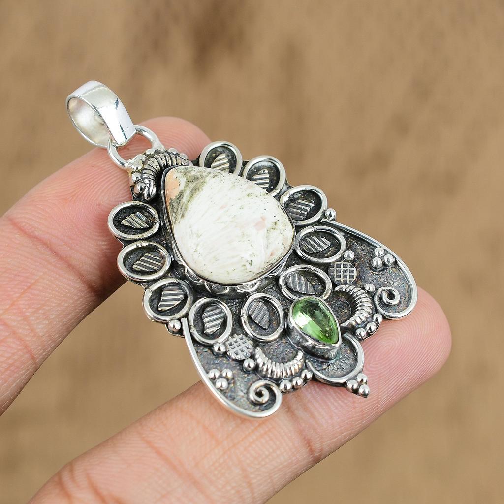 Natural Scolecite Gemstone Pendant 925 Sterling Silver Indian Jewelry For Girls