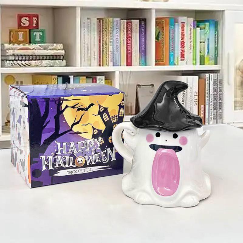 Funny ceramic cup with lid Halloween trend personalized coffee drinking cup birthday gift for male and female couples