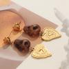 Stainless Steel Leopard Print Love Heart Dangle Stud Earrings for Women