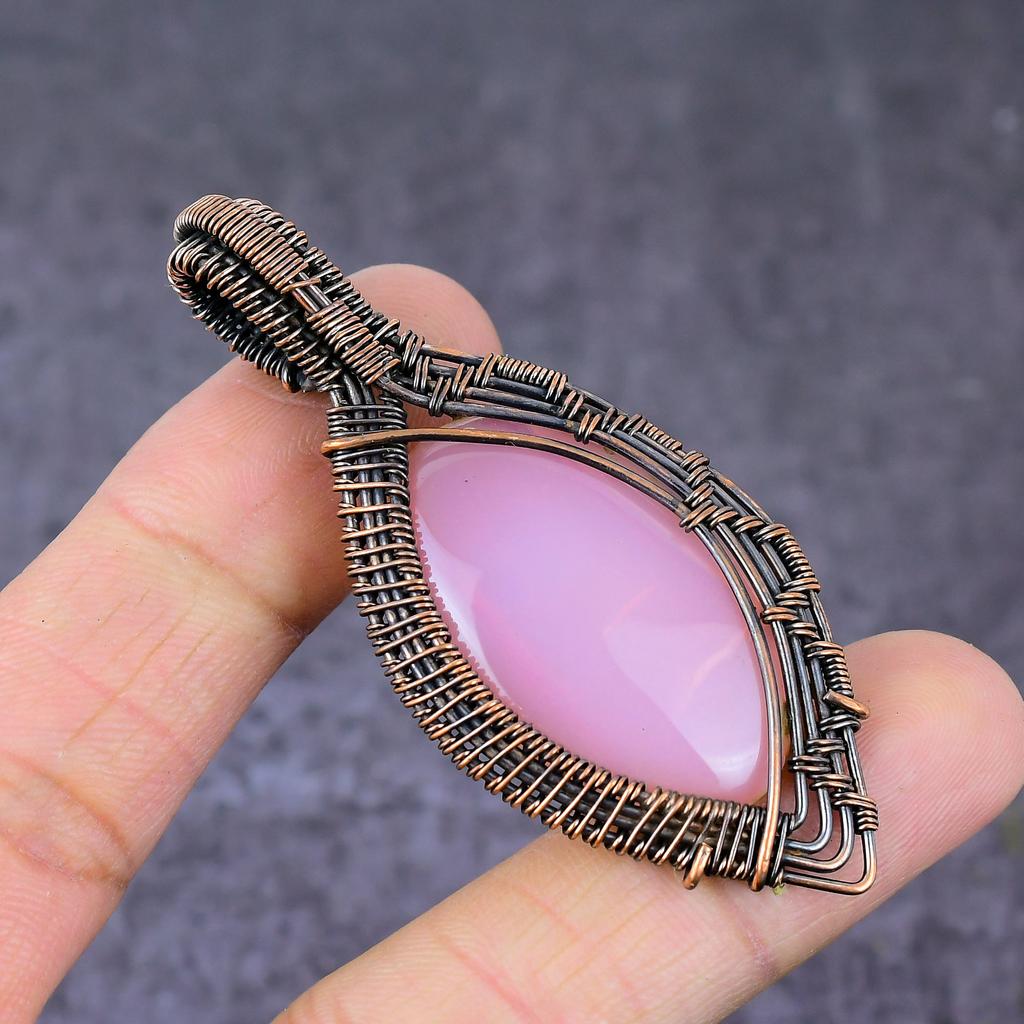 Natural Rose Quartz Gemstone Handmade Copper Wire Wrap Pendant Jewelry 2.8" A9L48
