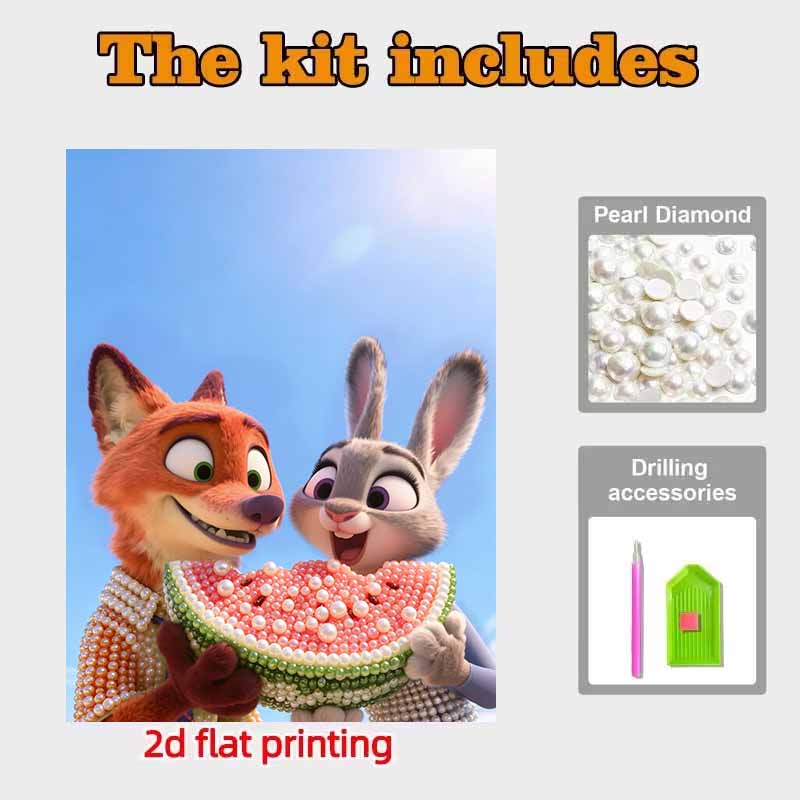 Disney DIY Pearl Art Painting Zootopia Nick and Judy Home Wall Decoration Pearl Gem Painting Pictures Crafts Home Decoration
