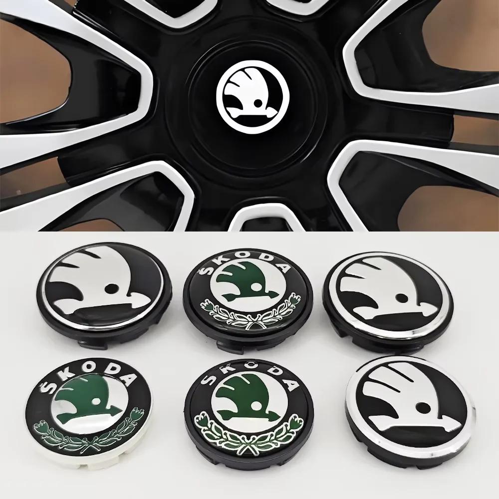 56mm/65mm Green Black Chrome Car Wheel Center Caps Fit for Skoda Rims Hubcaps Cover Emblem Badge Logo Auto Styling Accessories