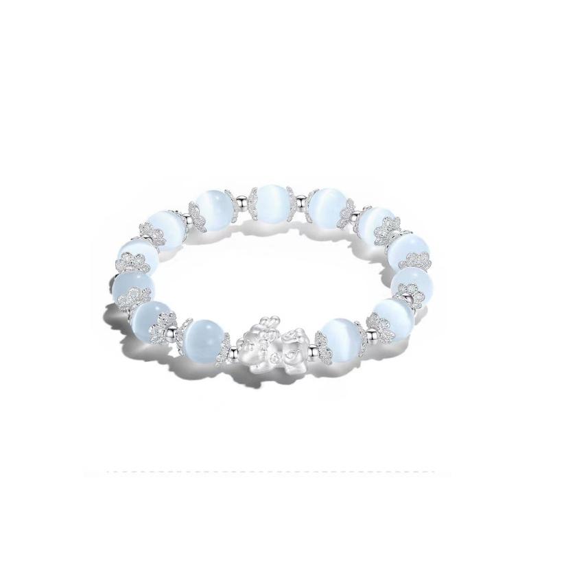 

Cat s Eye Stone Couple s Bracelet for Women, Strawberry Quartz Agate Fortune Charm Bracelet, Pixiu, Unique Gift for Qixi Festival White Cat Eye Pixiu
