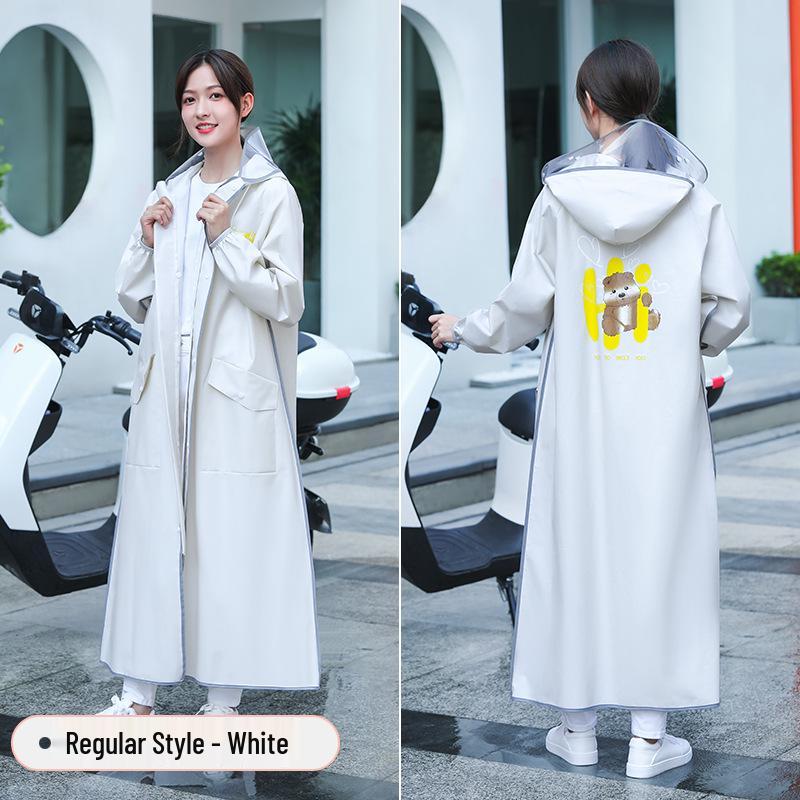 Women's Long Single-Piece Stormproof Raincoat with Electric Battery for Adults