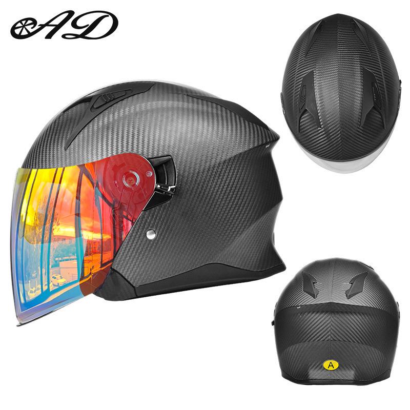 AD Carbon Fiber Three-Quarter Motorcycle Helmet - All-Season Safety for Scooter & Cruiser Riders