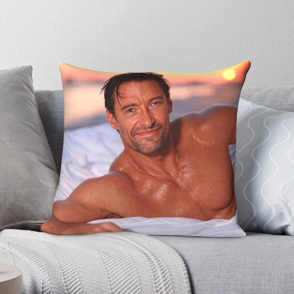 Hugh Jackman Relaxes Bed Pillowcase Polyester Linen Velvet Pattern Decorative Throw Pillow Case Sofa Seater Cushion Cover X