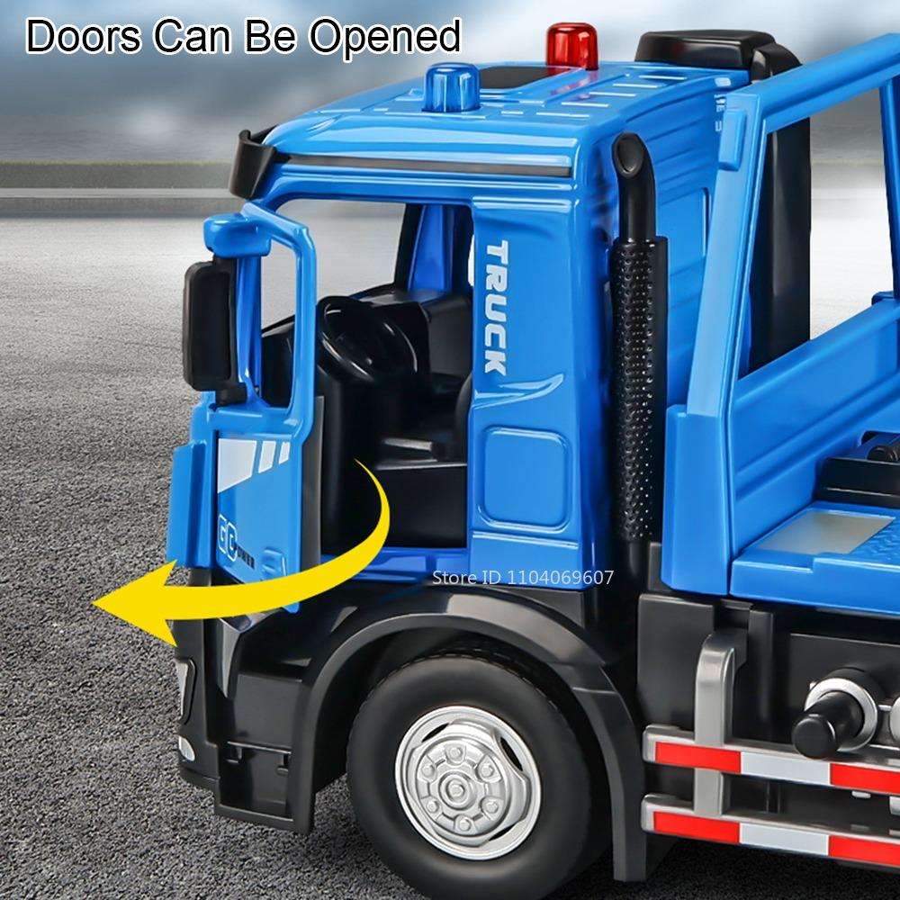 1:24 Electric Flatbed Trailer Model Toys Metal Diecast Road Rescue Engineering Vehicle Doors Opened Sound Light for Boys Gifts