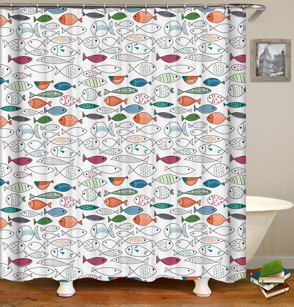 Karpfen Cartoon See Fische Duschvorhang Blau Vintage Fische Duschvorhänge Badezimmer Heimdekor Sets Polyester Stoff Mit Haken
