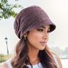 Casual Soft Beanies Cap Short Brim Bonnets for Women Loose Crochet Women Baseball Cap Autumn Winter Foldable Earflap Hats Hollow