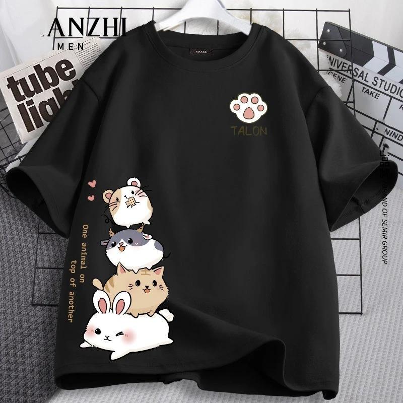 

Summer Cotton Short Sleeve T-Shirt Top Cute Critter Print School T-Shirt Home Soft Pajama T-Shirt Street Tee Tops S чёрный