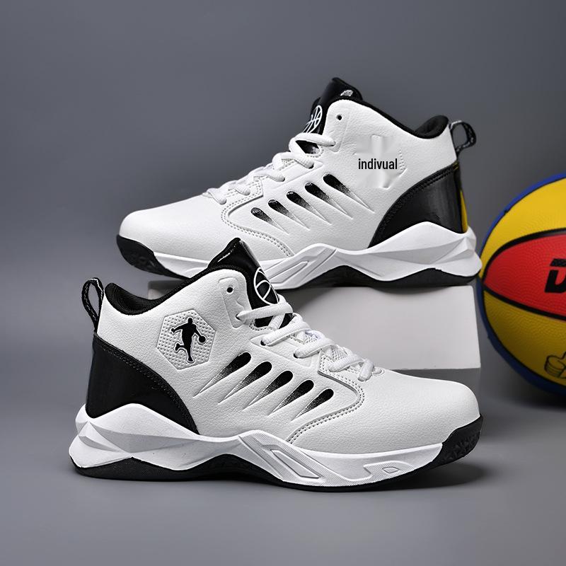 Spring Leather Basketball Shoes for Kids - Non-slip, Wear-resistant, Breathable Sports Footwear for Medium and Large Children.