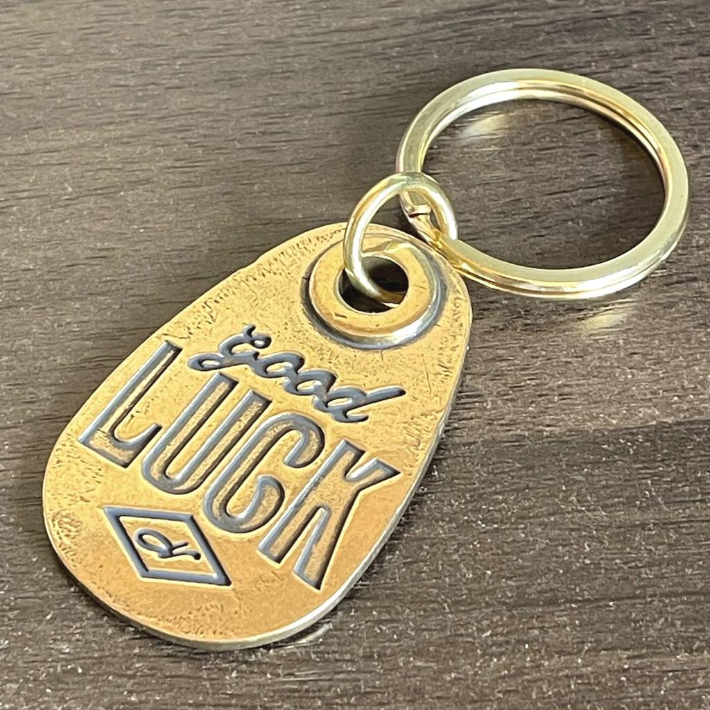 Keychain Key Ring Good Luck American American Casual Goods Accessories Tag Luck Lucky Item Charm Brass GOOD LUCK Black [Dea Bona]