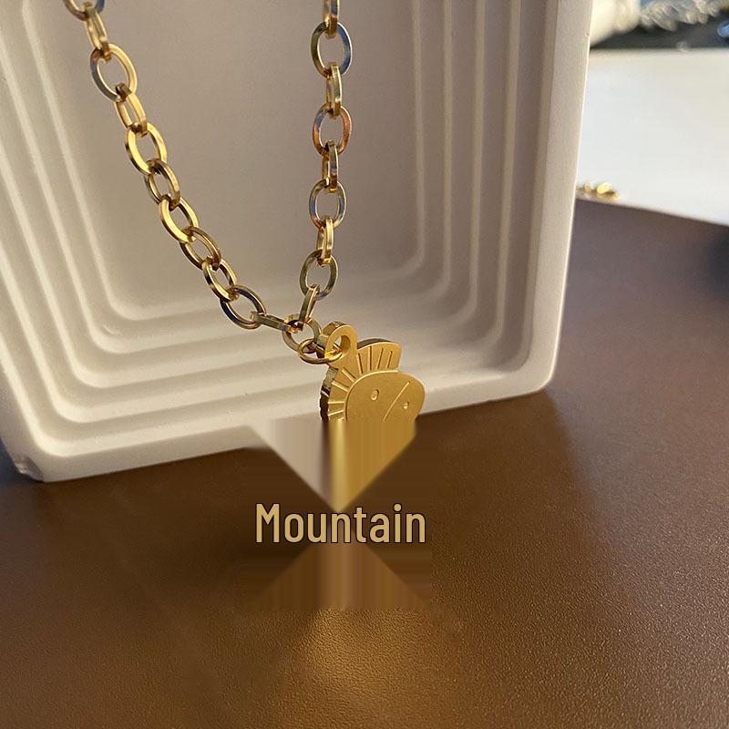 Korean Influencer Sweater Chain: Long, Non-Fading Little Horse Necklace Pendant in Titanium Steel for Women's Fashion.