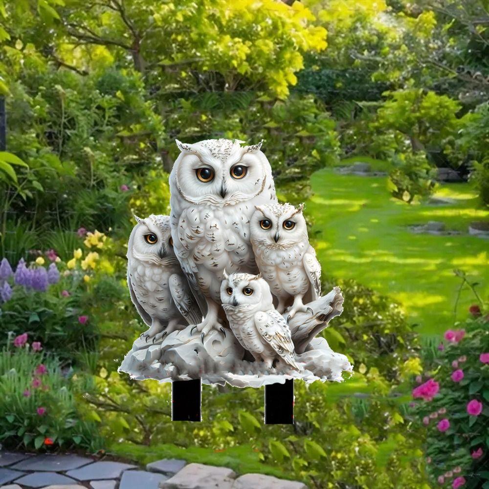 Creative White Owl Statue Stake Acrylic Animal Figurine Sculptures Garden Floor Plugs  Lawn