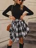 Women's High Waist Plaid Mini Skirt Irregular Asymmetrical Hem Tie Waist Casual Commuter Short Skirt