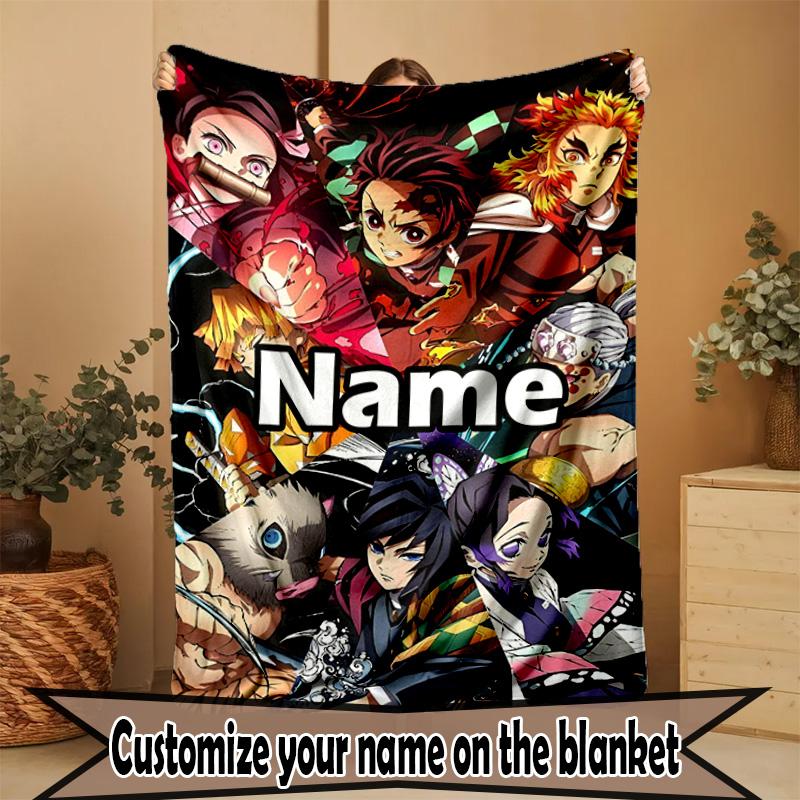 Custom Name Personalized Demon Slayer Print Blanket, Home Decor, Bedroom, Sofa, Camping, Couch, Gifts for Birthday Christmas