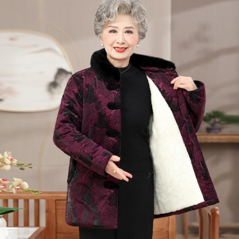 Middle-aged mother winter coat grandma velvet thickened padded jacket year-old 0 old man Tang clothing warm clothes women