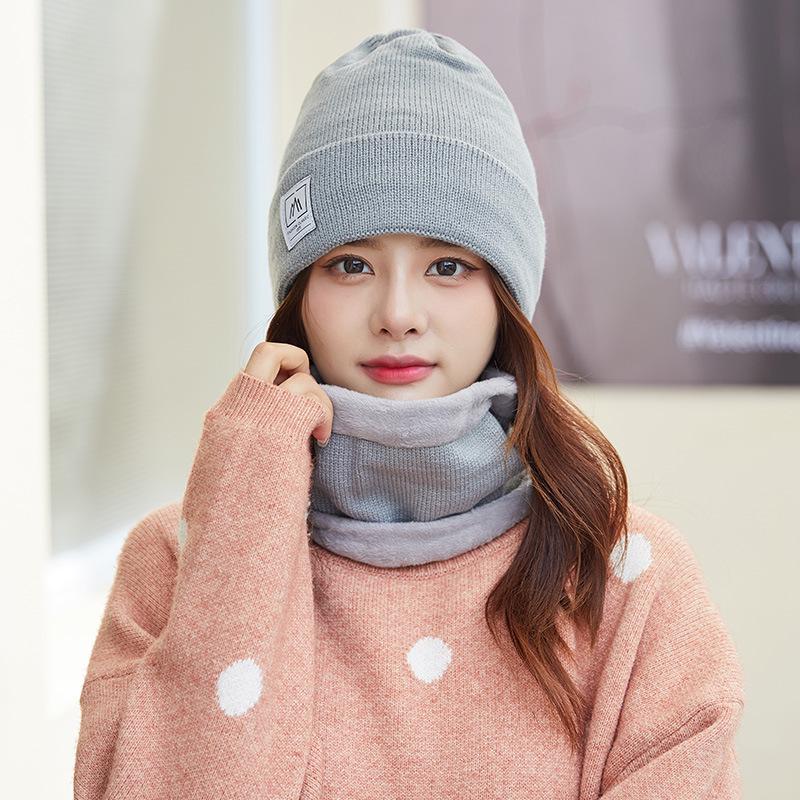 Women's Winter Fleece-Lined Korean Woolen Hat Set: Warm Knitted Beanie for Men and Women