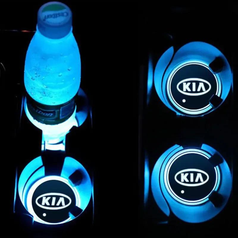 2PCS Car LED Luminous Water Cup Holder Mat for KIA K2 K3 K4 K5 KX3 RIO Sportage Sorento Soul Ceed Cerato Optima Oprius Forte
