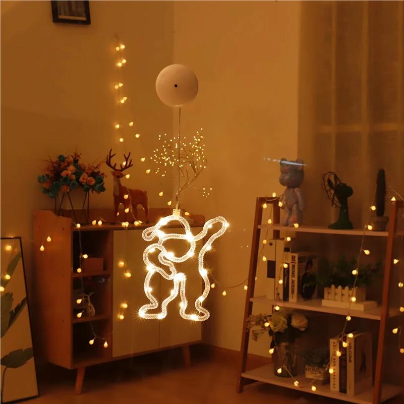 Christmas Window Hanging LED Light Suction Cup Stars Snowflake Bell Decoration Shop Window Glass Atmosphere Scene Christmas Eve