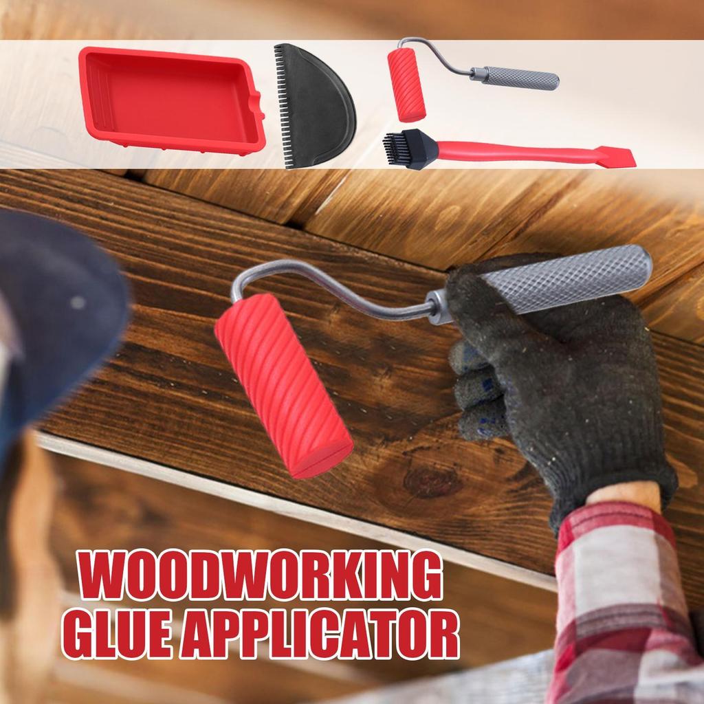 Woodworking Glue Applicator Handheld Glue Roller with Tray Portable Hand Tool Include Brush And Spreader Woodworking Gluing Kit