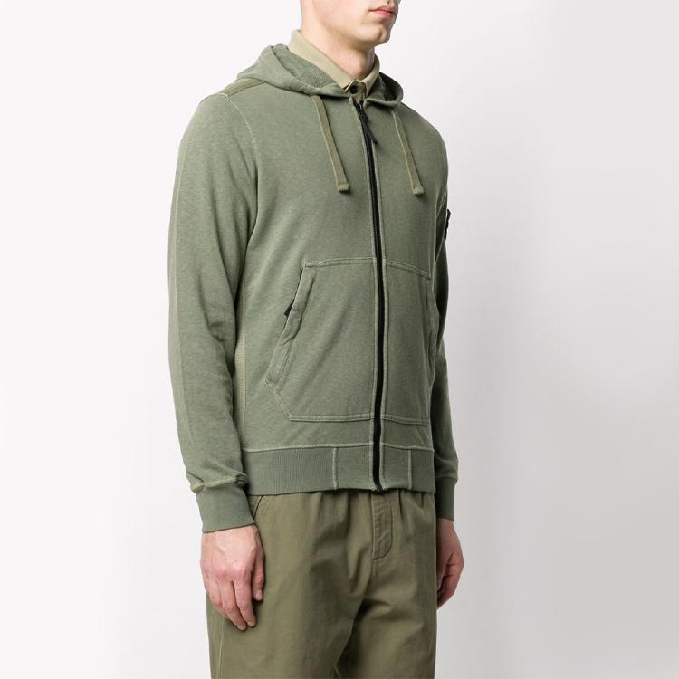 STONE ISLAND Zip Cotton Hoodie Men Hoodies Military-Green 721564251-V0058
