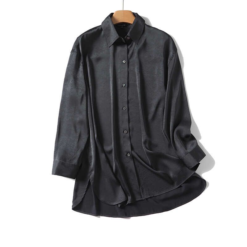 

MD Women clothes French style Commuter Wind Top Loose Thin Elegant Lapel Long sleeve Shirts 05102983529 Dark green L