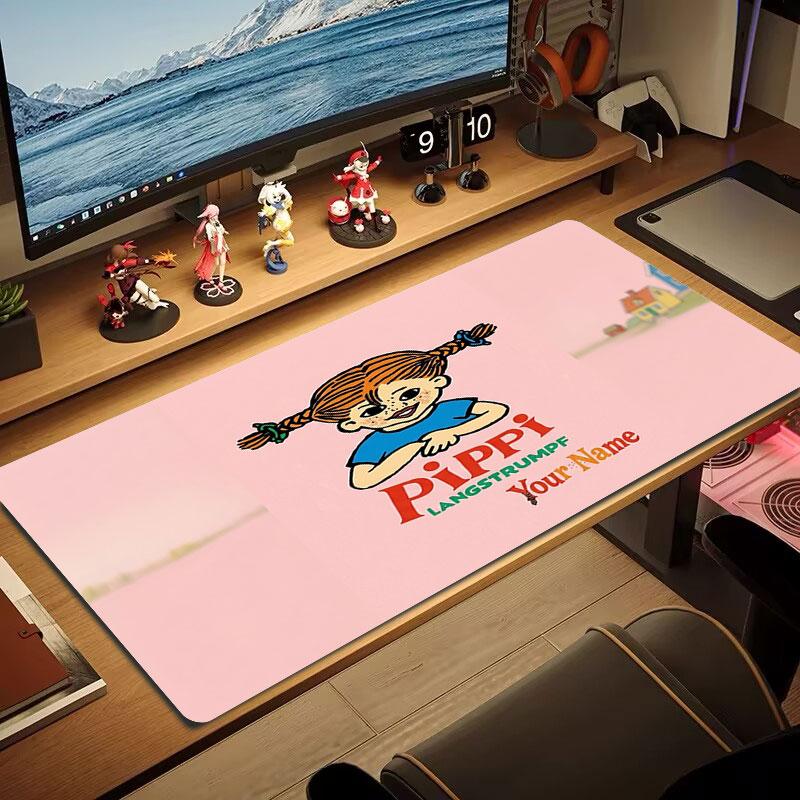 Pippi Longstocking Custom Name Large Size Mouse Pad Large Gaming Table Cushion Non-slip Laptop Tablet Big Mousepad XXL Mat Mini PC Playmat With Lock E