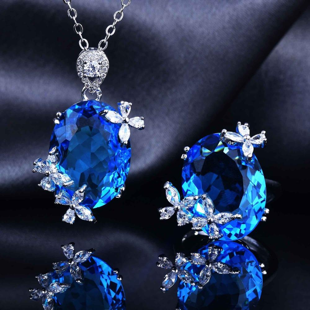 Elegant Butterfly Adjustable Ring Candy Color Aquamarine Necklace Jewelry Set for Women