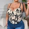 Women Plus Size Floral Print Corset Top Spaghetti Strap Mesh Sheer Boned Bustier Camisole Top