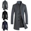 Men Winter Warm Solid Color Woolen Trench Coat Outwear Overcoat Long Jacket