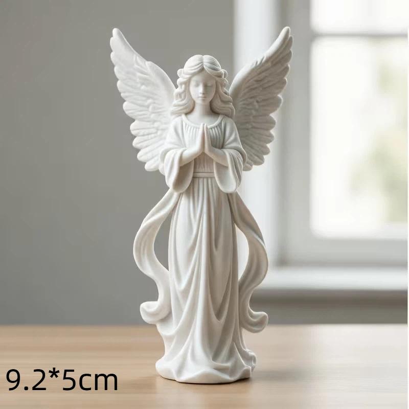 3D-gedruckte Schutzengel-Figur Weißgold Betende Religiöse Statue für Garten Fensterbank Dekoration Einweihungsgeschenk