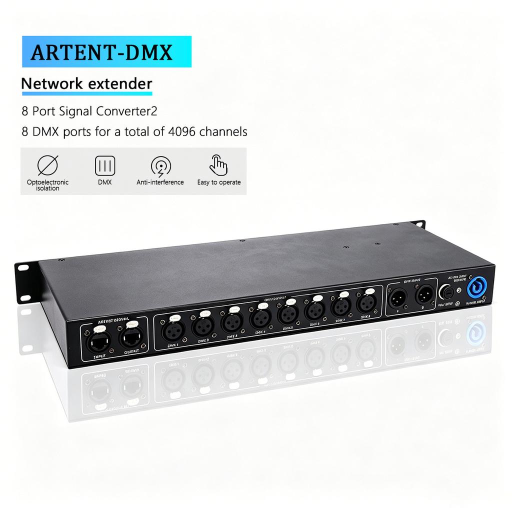 European Warehouse Artnet Dmx 8 Way Network Expander 8x512 4096 Channels Artnet DMX512 Signal Converter for Stage DJ Light