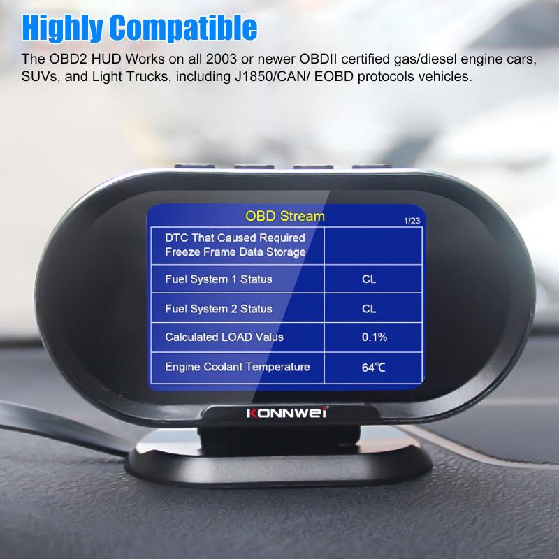 Kw206 2 In 1 Car Fault Scanner Obd2 Gps Digital Speedometer Hud Head Up Display Alarm Diagnostic