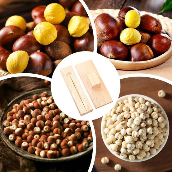 Wooden Seeds Peeler Chestnut Sheller Rolling Cutter with Non-Slip Sandpaper Base Stainless Steel Blade Efficient Safe Kitchen Tool for Fruit Nut