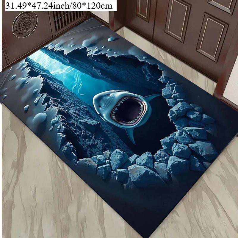 3D Shark Area Rug, for Bedroom, Porch, Living Room, Kitchen, Bathroom, Office, Indoor Decor, Bedroom Decoration, Floor Mat