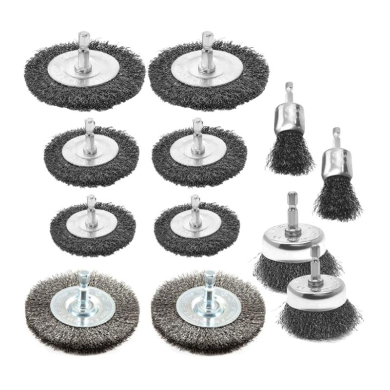 

12Pcs Steel Wire Wheel Brush Pen Brush Set for Rust Removal Corrosion Scrub Surfaces Paint Removal Deburring 1