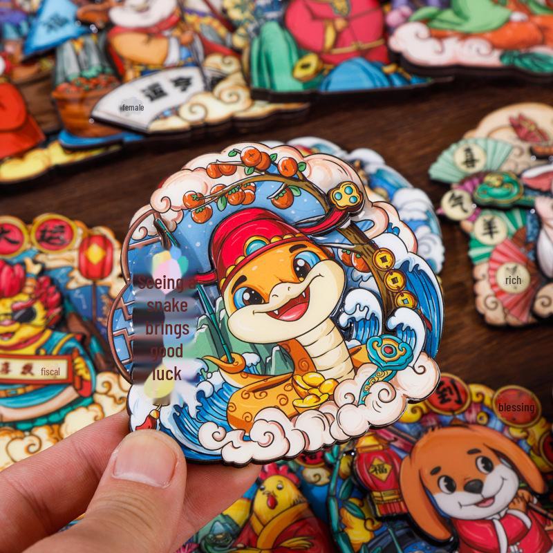 Wooden Zodiac Snake Year City Fridge Magnet Souvenir