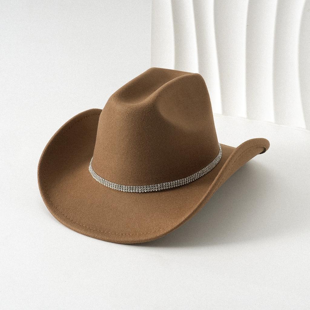Men's and women's European and American style cowboy hat square rhinestone gem accessories hat retro jazz felt hat