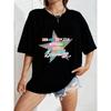 White Oversized T-Shirt With Colorful Star And Text Print For Casual Wear